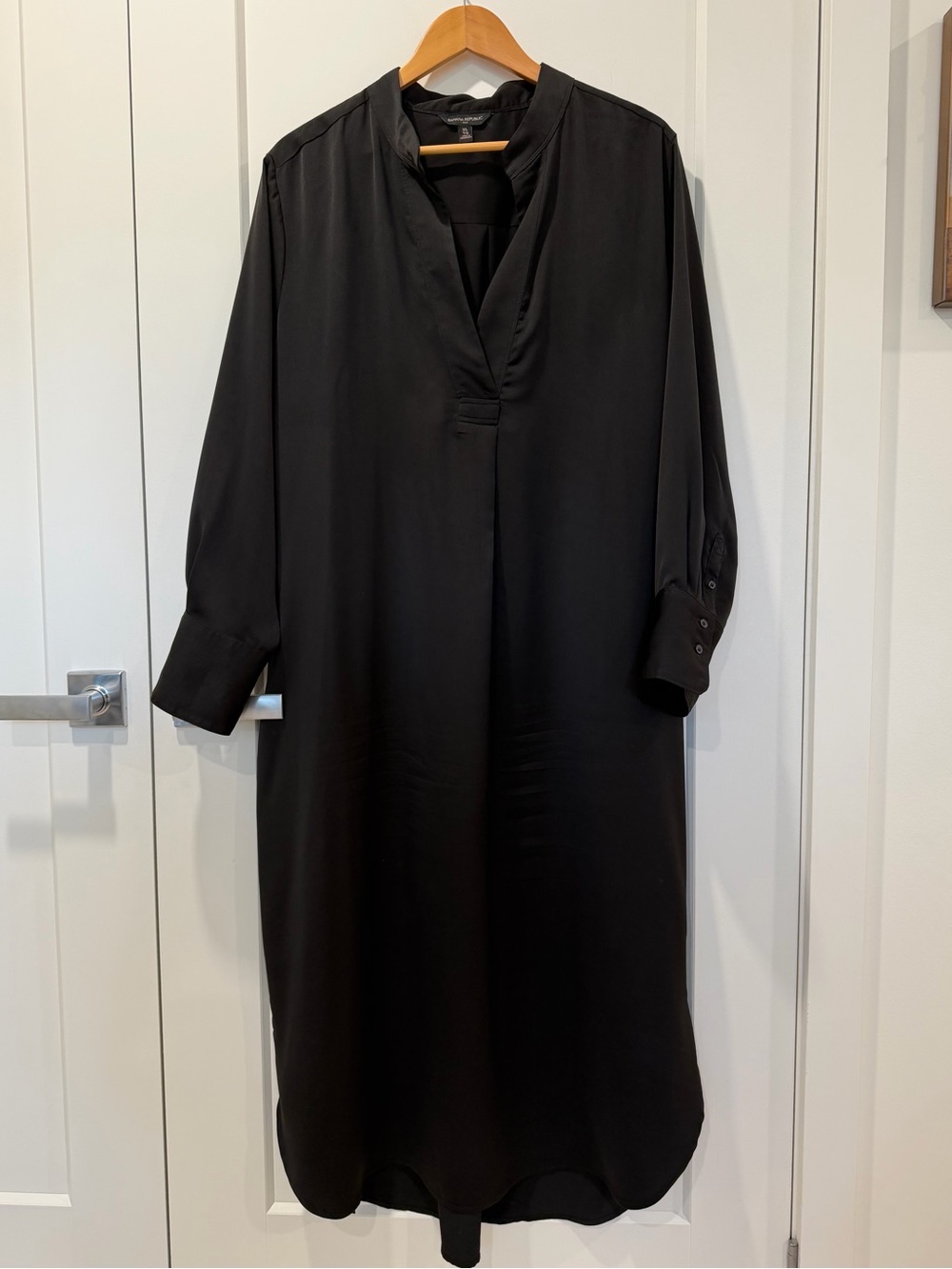 Black Satin Midi Shirt Dress | XL